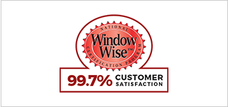 A window wise certification seal with 9 9. 7 % customer satisfaction