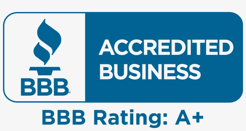 A bbb accredited business seal with the words bbb rating and arrow.