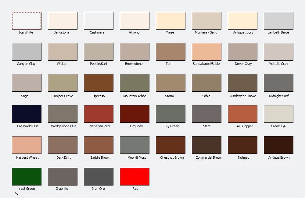 A color chart of different colors and shades.